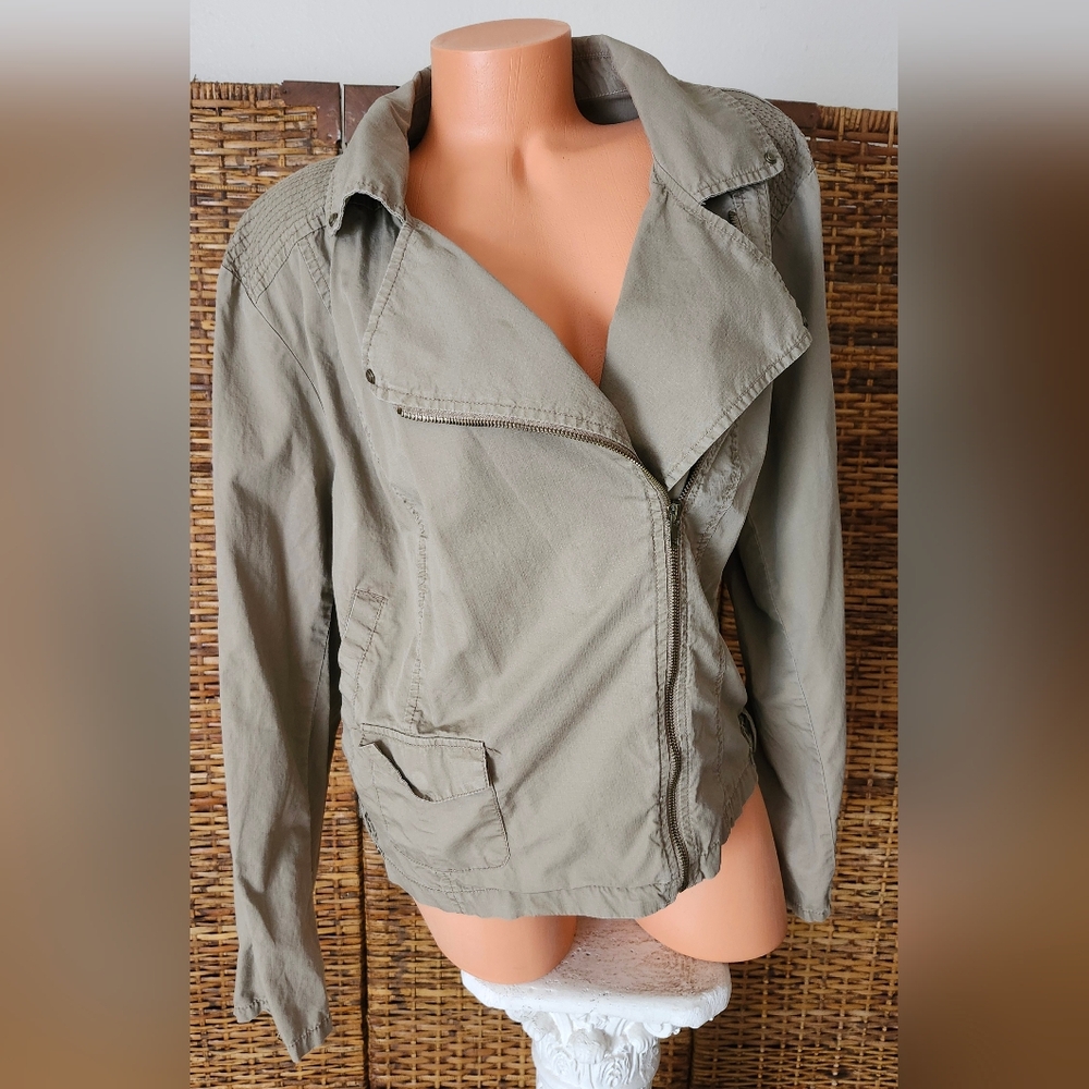 Vintage Y2K LYS Biege Windbreaker Business Ruffle Jacket Coat Women Plus Sz 2X